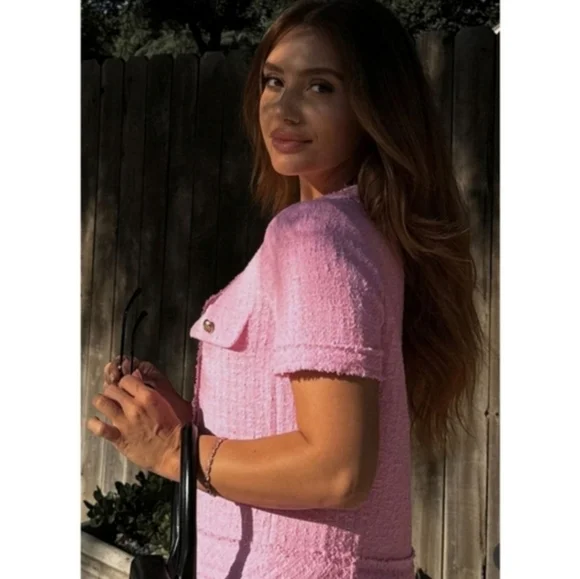 ZARA TEXTURED TWEED DRESS PINK Size M - Picture 9 of 15